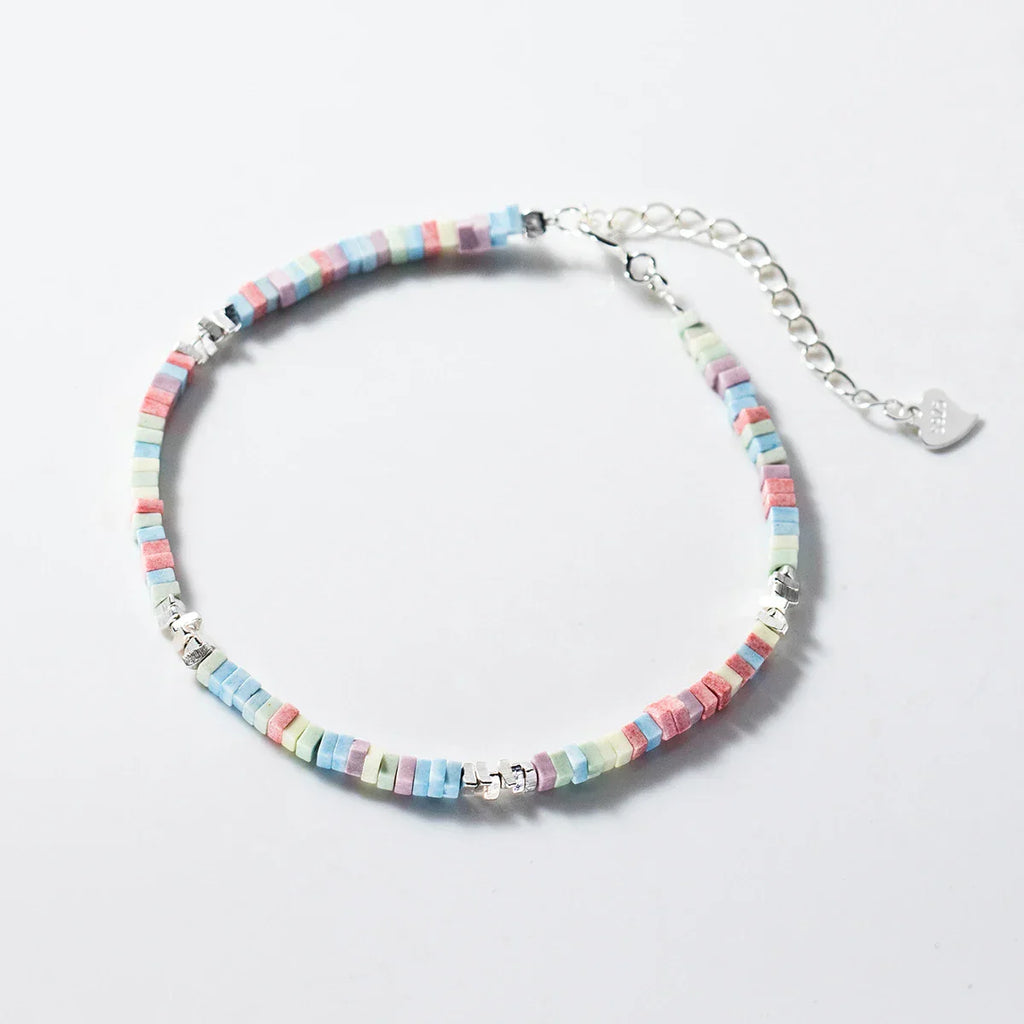 925 Sterling Silver Punk Colorful Square Chain Bracelet Rainbow Color Chain Link Platinum Plated For Women Fine Jewelry