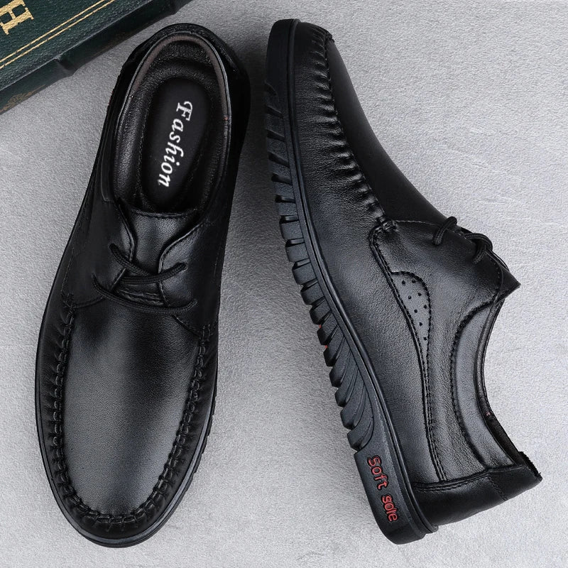 Italian Brand Men's Genuine Leather Casual Shoes Handmade Soles Loafers Lace Up Breathable That's Oxford Shoes for Summer
