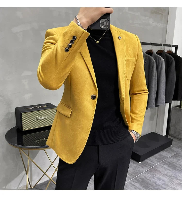 Plus Size 4XL-M Autumn Deerskin Velvet Jackets Blazer 6 Color Men Business Slim Blazers Hommes Casual Wedding Tuxedo Suit Coat