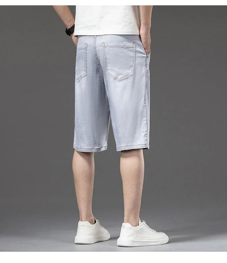 Lyocell Thin Men's Baggy Denim Shorts Loose Summer Casual  Stretch Soft Straight Jeans Male Brand Shorts Male Blue Grey