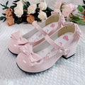 2024 Style Cute Round Head  Jane Pumps With Bow Women's Sweet Party Dress Midi Heels Shoes Fashion PU Sandals