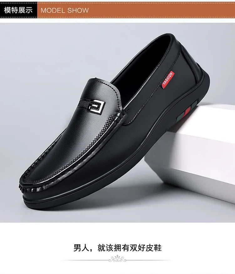 2026 New Solid Color Business Casual Shoes for Men Spring Autumn Soft Leather Shoes Male Fashion Light Driving Shoes Man