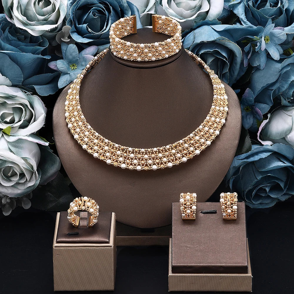 Dubai Wedding Bridal Full Jewelry Sets For Women Party Luxury Nigeria Gold Plated Beads Choker Necklace Jewelry Set