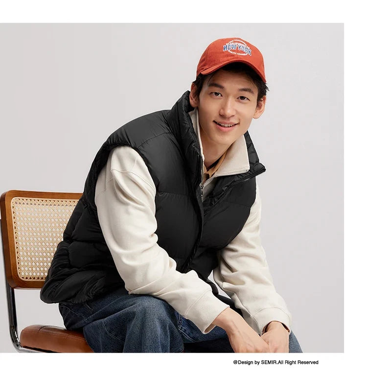 Down Vest Men 2024 Winter New Thermal Three-Proof Coat Solid Color Puffer Vest Versatile Vest