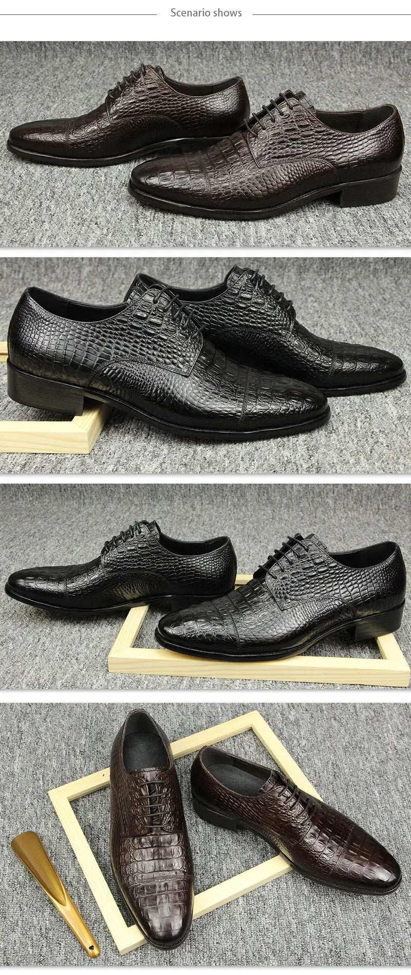 Luxury Crocodile Pattern Genuine Leather Shoes Handmade Men's Vintage Casual Leather Shoes Custom Pointed Toe Oxford Dress Shoe