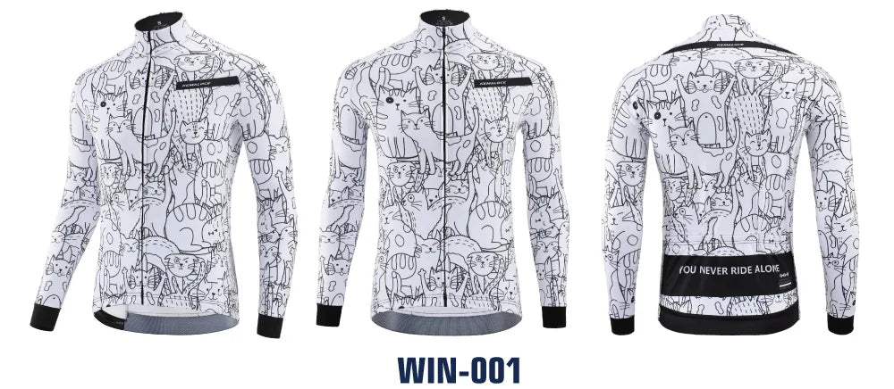 Winter Cycling Jackets Men Fleece Long Sleeves High End Bike Jackets Black&White Thermal Fabric MTB Bicycle Clothing