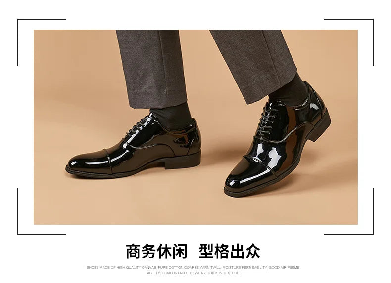 Classic Patent Leather Shoes Men Glossy Leather Shoe Man Formal Business Office Lace Up Wedding Shoes Plus Big Size 38-49