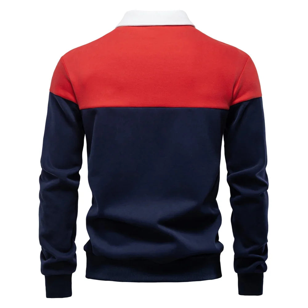 Men's Premium Cotton Sweatshirt Color Block Sweatshirt Long Sleeve Business Casual Social Sweatshirt