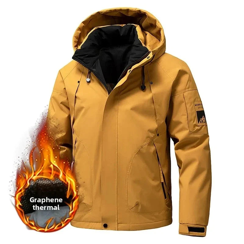 Thick Padded Waterproof Jacket Men Outdoor Softshell Zip Up Hooded Jacket Windbreaker Hiking Camping Coat Autumn Winter Overcoat