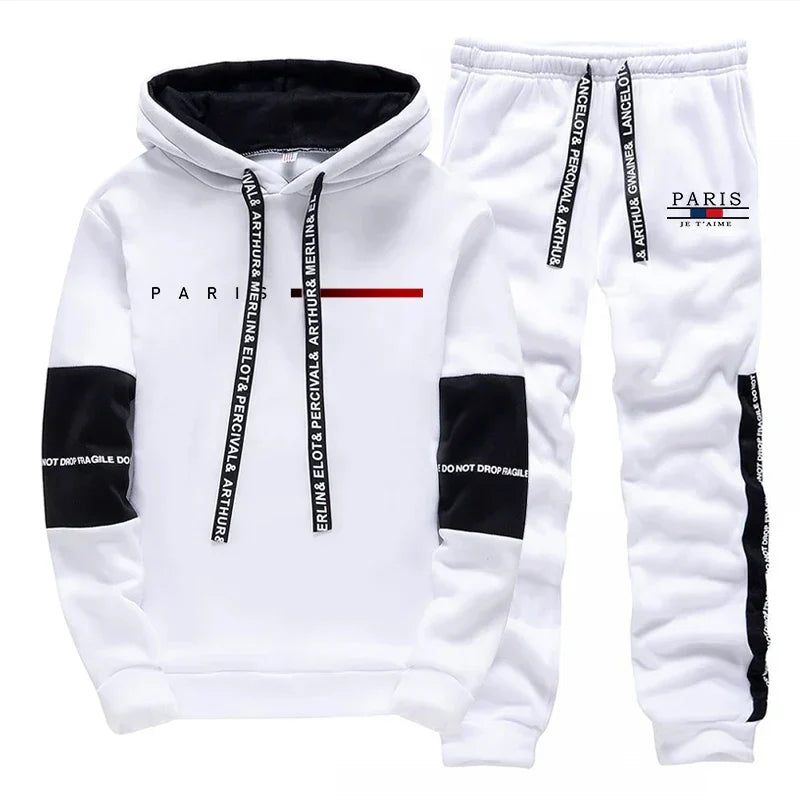 Autumn Winter Mens Tracksuit Print Casual Sweatshirts Sportswear Outdoors Sports Jogging Mens Clothing Single Piece Hoodie Pants
