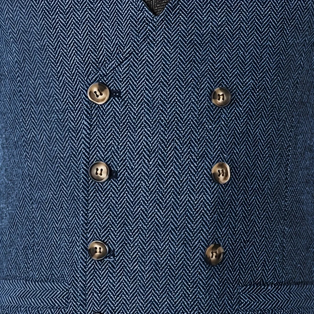 Men Vest Chanpagne Herringbone Double Button V Neck Waistcoat For Wedding Party Business Work Office Daily Casual Men Suit Vest