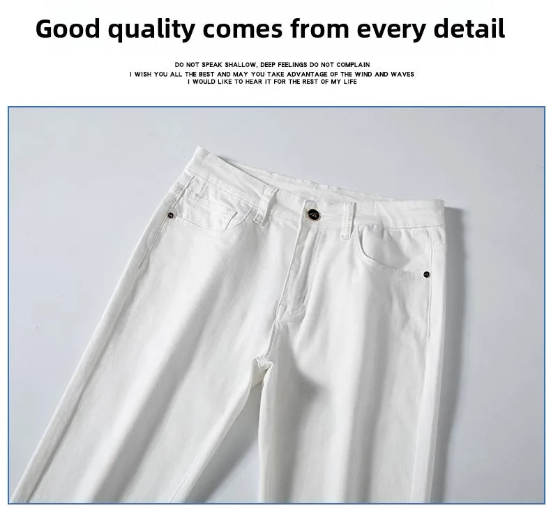 2026 Men White Jeans Fashion Casual Classic Style Slim Fit Soft Trousers Male Brand Advanced Stretch Pants