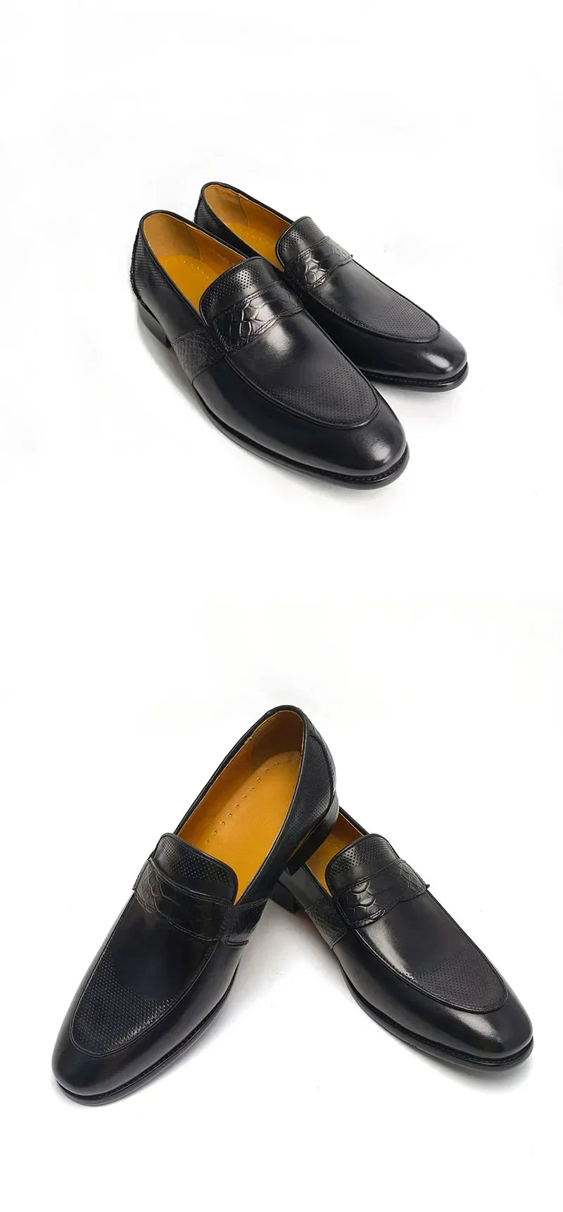 Comfortable Loafer Shoes For Men Casual Daily Wearing Office Handcrafted Black Fashion Printing Breathe Genuine Leather Shoe Men