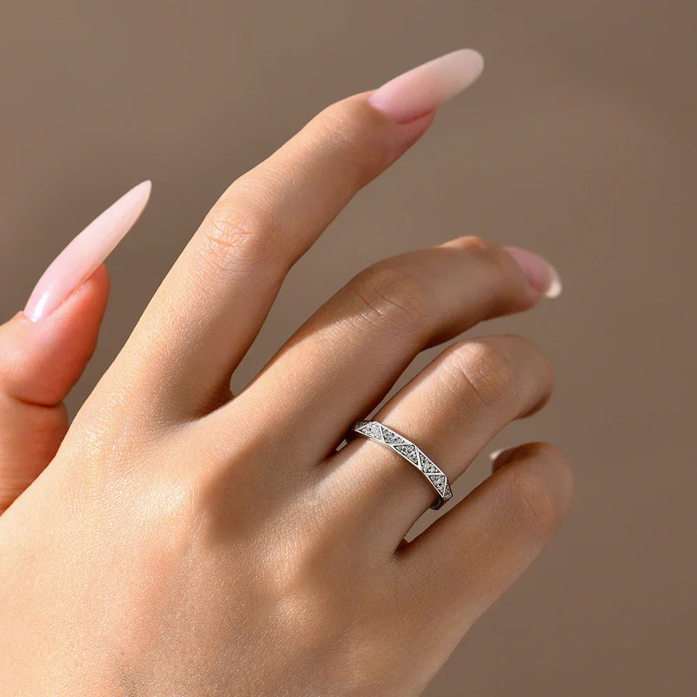 925 Sterling Silver Band Eternity Moissanite Ring Geometric Angular For Women 18kGold Plated Luxury Anniversary Jewelry