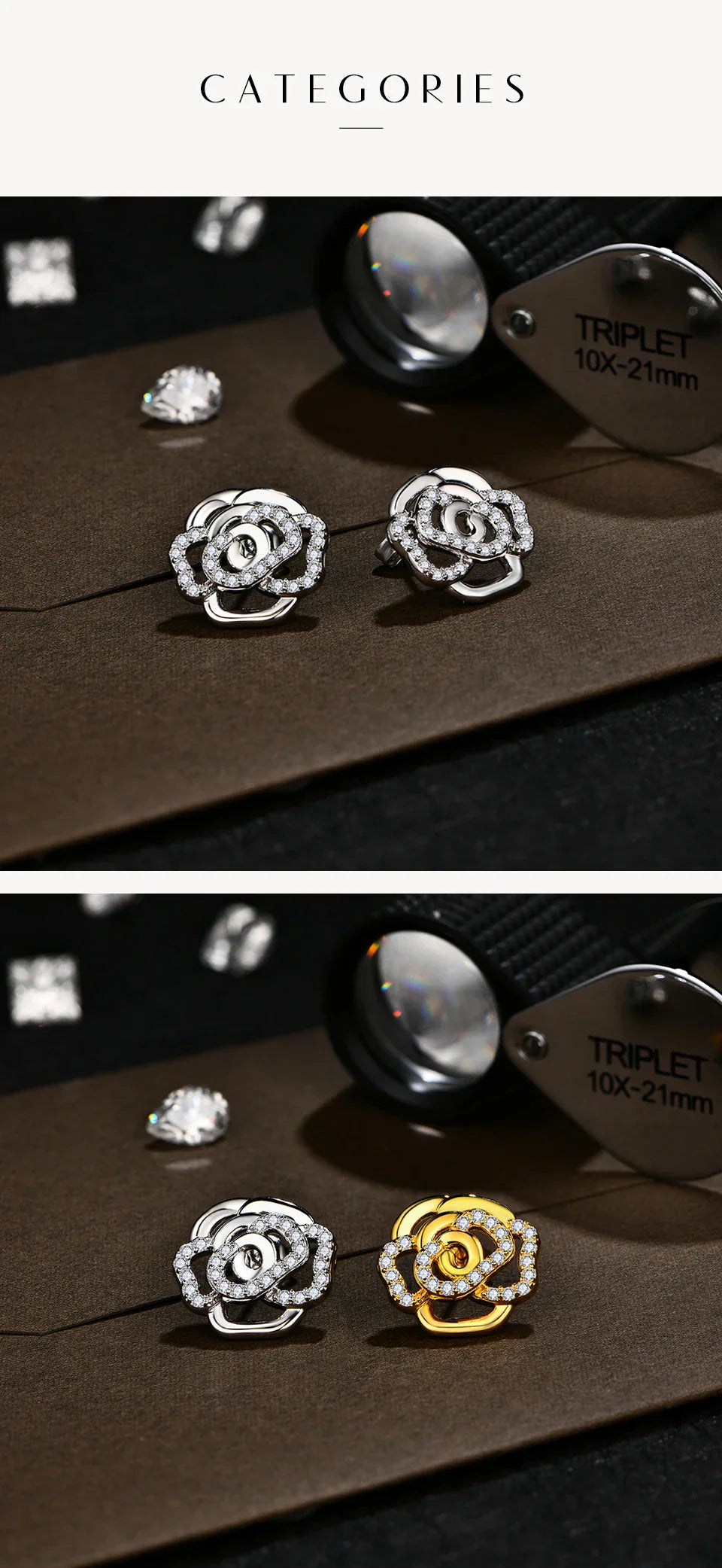 New Diamond Moissanite Stud Earrings for Women S925 Silver 18k Gold Plated Orginal Flower Wedding Jewelry Travel Gift