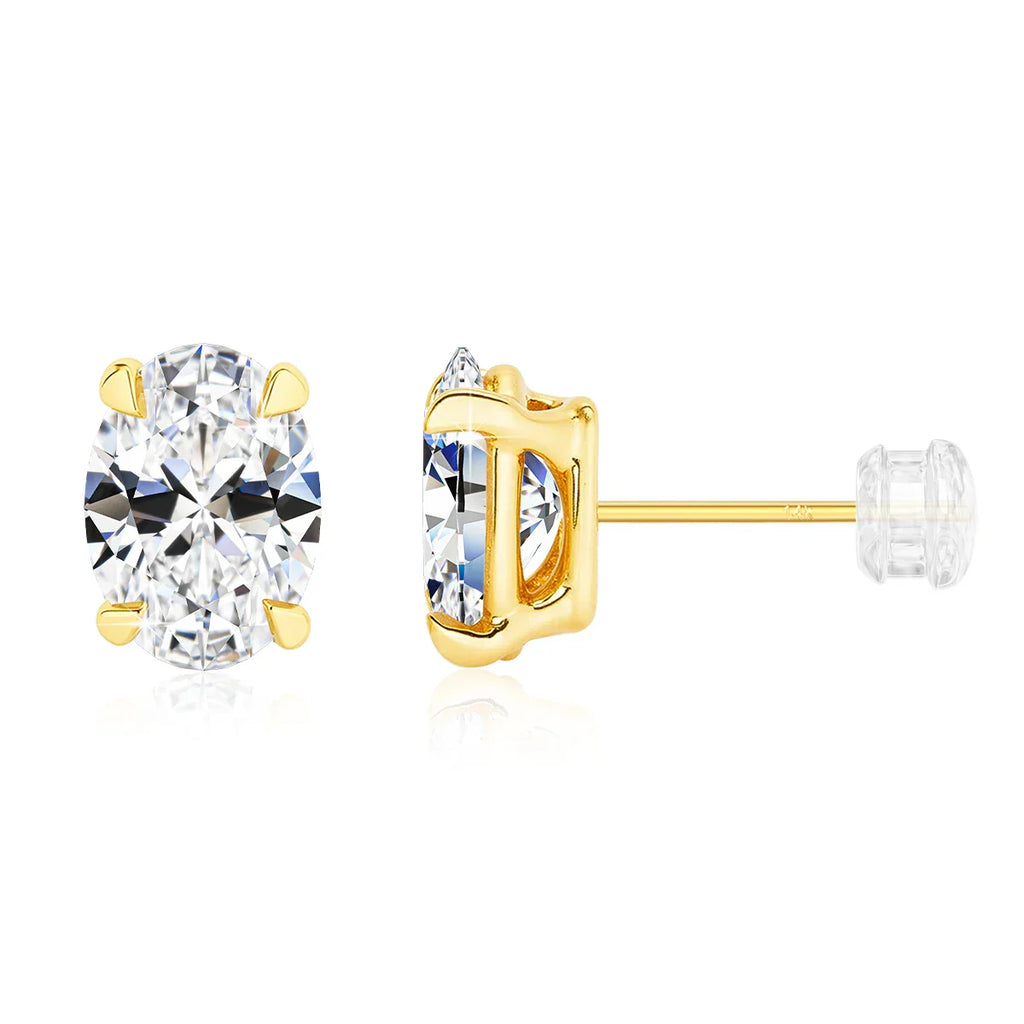 Classic 14K Gold Oval Cut Moissanite Diamond Stud Earrings for Women 0.5ct 1ct 2ct Elegant Bride Wedding & Engagement Jewelry