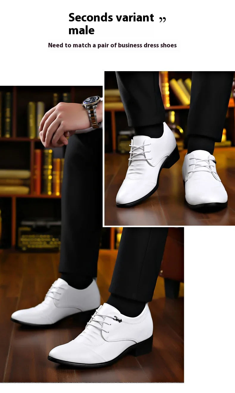 Business Men Oxford Leather Shoes Elevator Man Height Increase Insole 6CM White Black Thick Soled Formal Casual Shoes