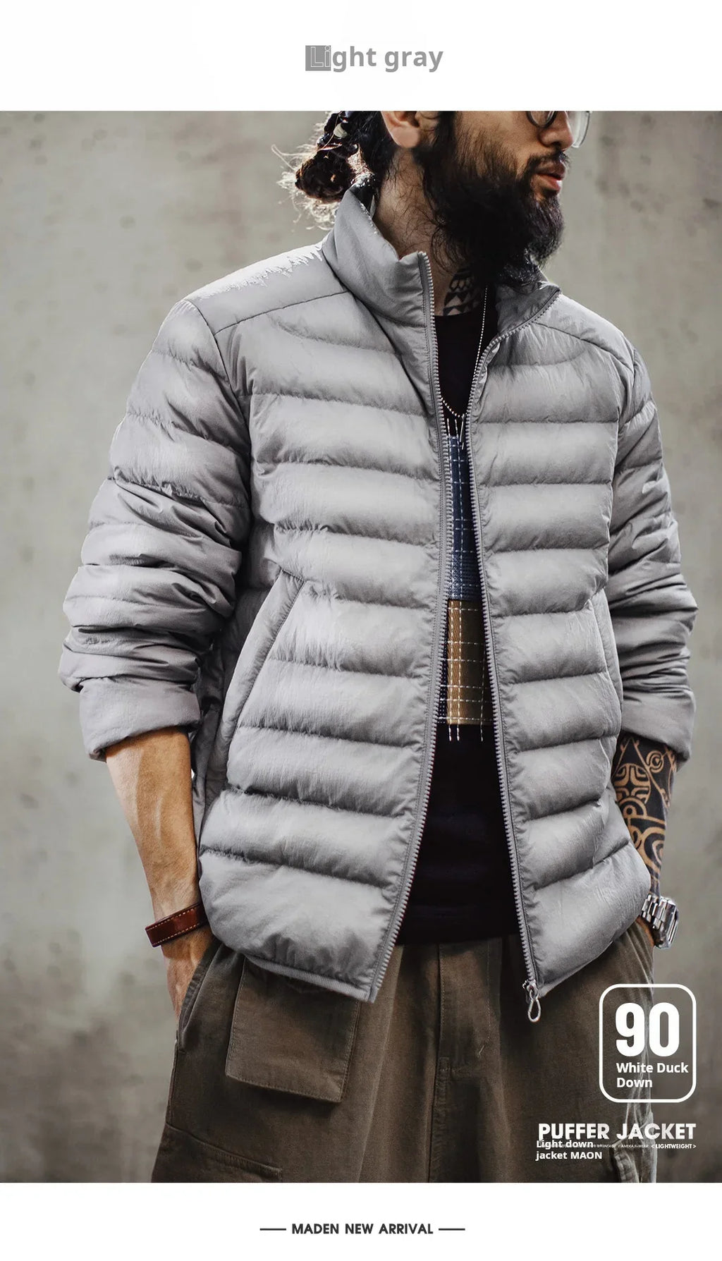 Winter Men's Stand-up Collar Down Jacket Lightweight Hydrophobic White Duck Down Filling Coat Warm Inner Layer for Fall