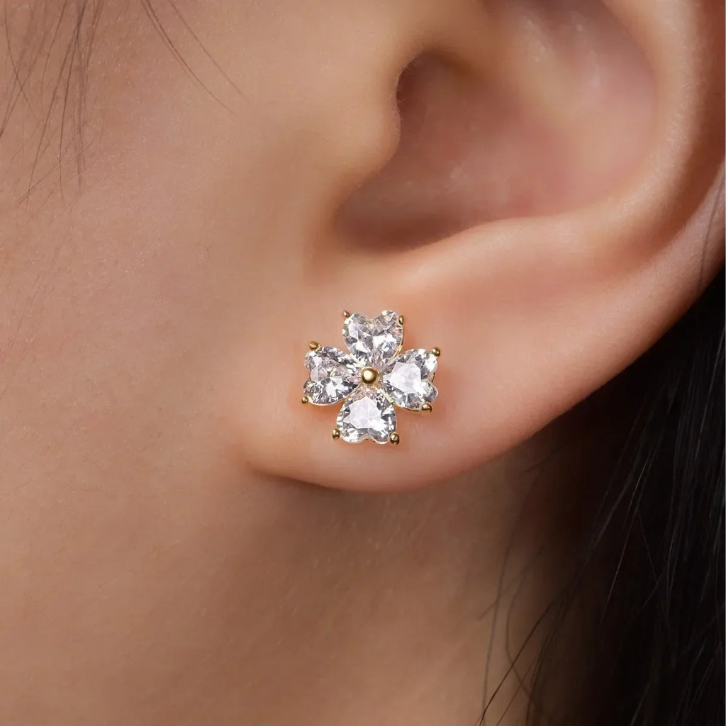 Lucky Clover Full 1mm Moissanite Stud Earrings for Women s925 Silver Plated 18k Pass Diamond Test Dainty Ear Jewelry Gift