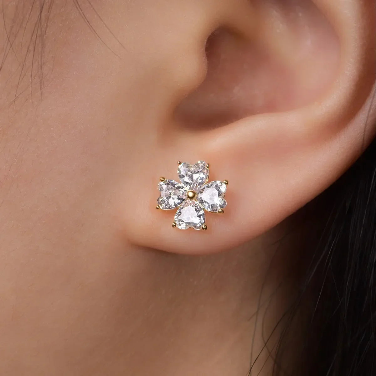 Lucky Clover Full 1mm Moissanite Stud Earrings for Women s925 Silver Plated 18k Pass Diamond Test Dainty Ear Jewelry Gift