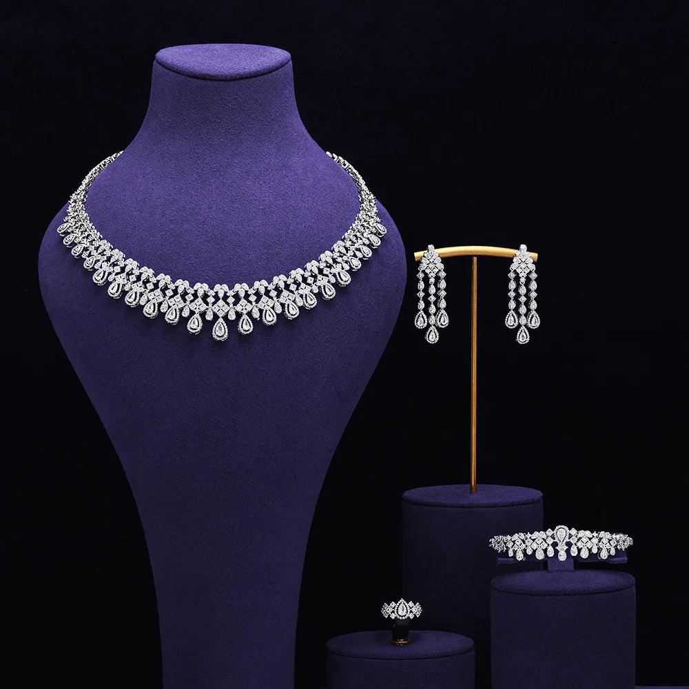 Bridal Zirconia Full Jewelry Set for Ladies Party Luxury Dubai Nigeria CZ Crystal Wedding Necklace Set