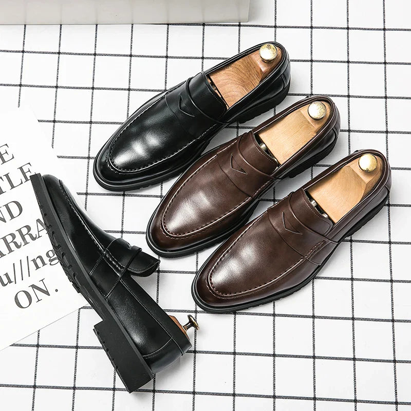 Mens Casual Leather Breathable Business Designer Brand Office Loafers Formal Classic Smile Footwear Dress Shoes for Men Flats 48