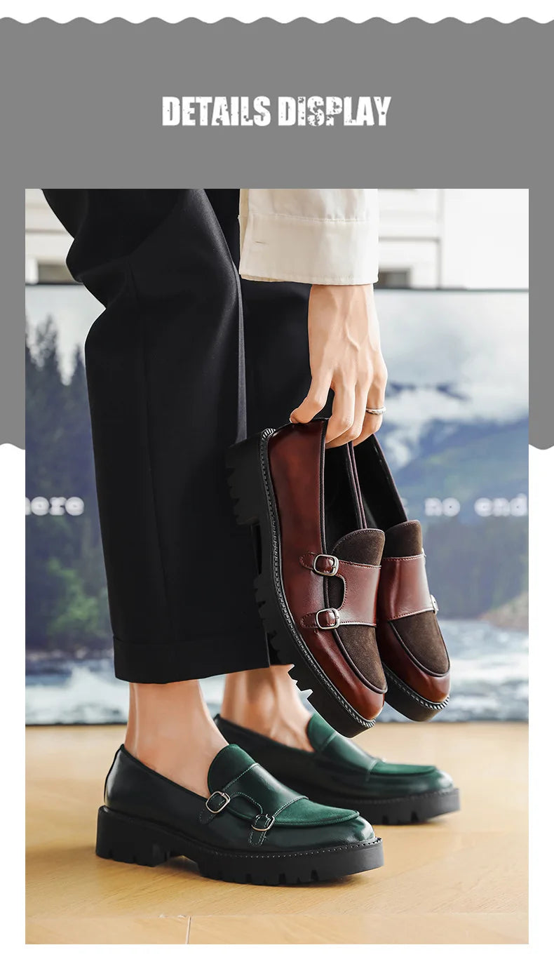 New Buckle Designer Big Size Loafers For Man Spring Autumn Business Leather Platform Shoes Male Fashion Casual Elegant Shoes Man
