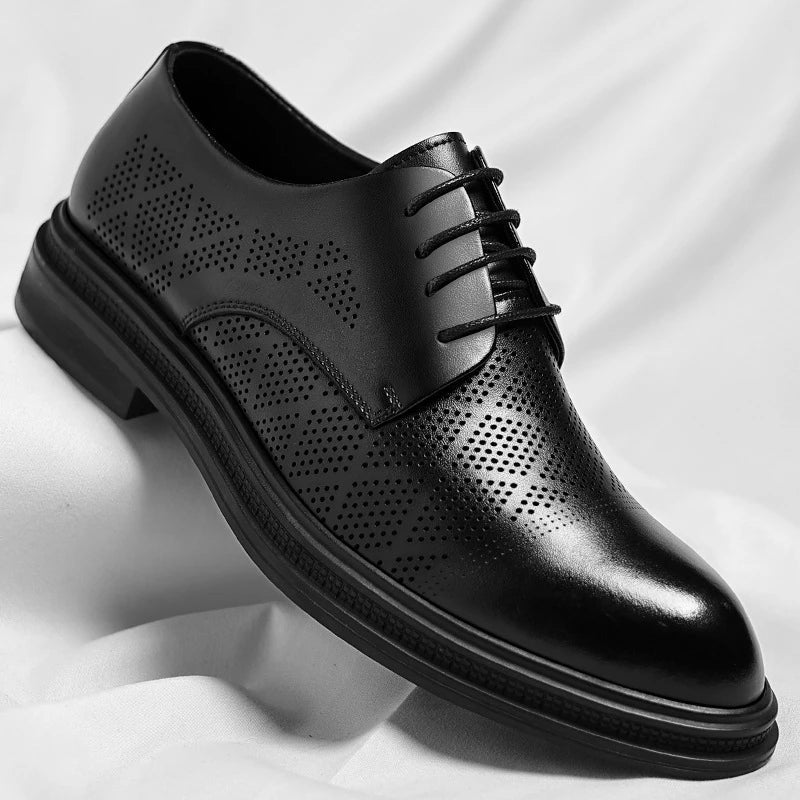 Mens Black Leather Shoes Autumn British Style Formal Business Footwear Low Top Commute Style Dress Shoes For Suits