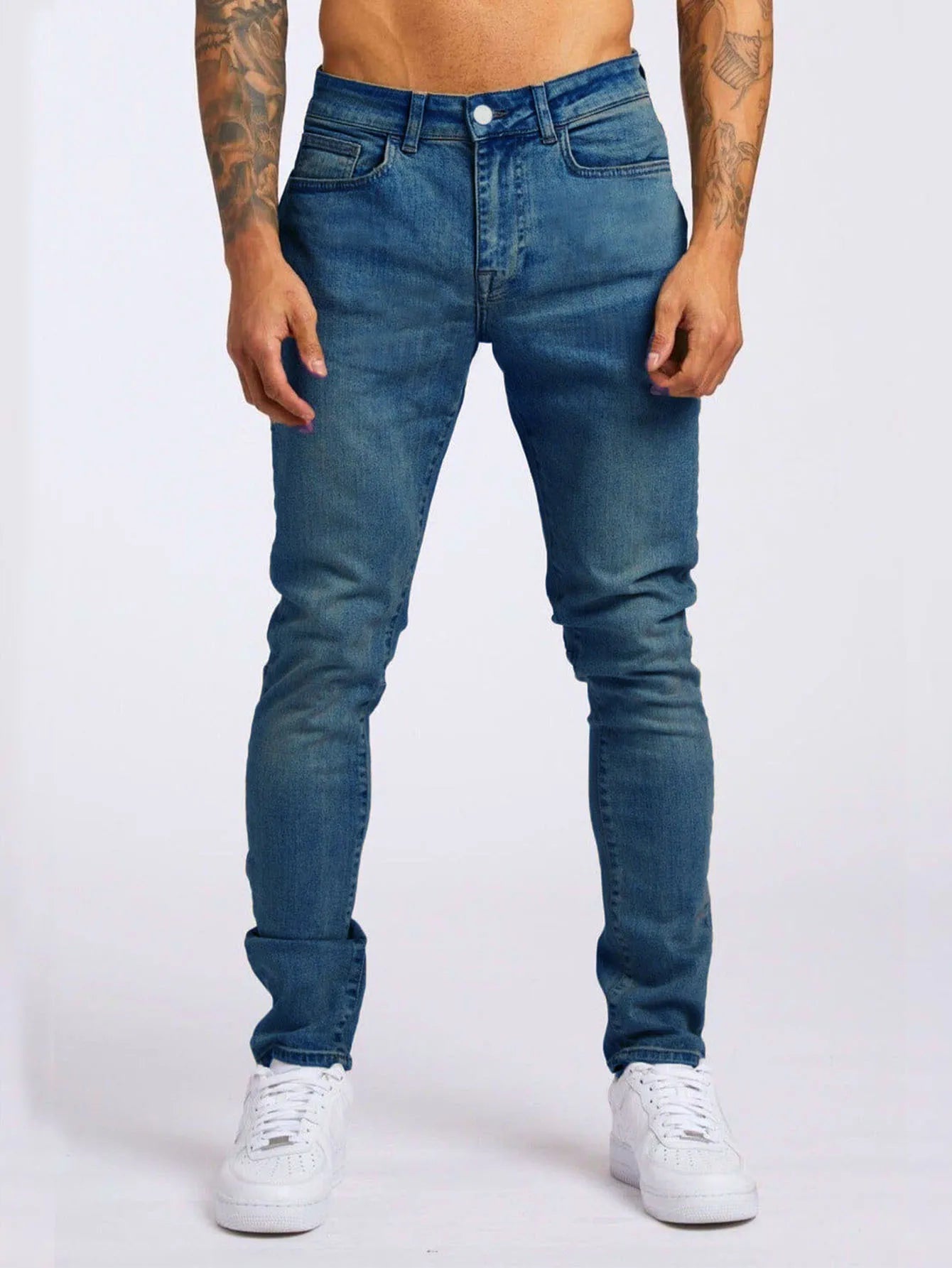 1pc men's elastic daily travel American street, regular banana pants jeans