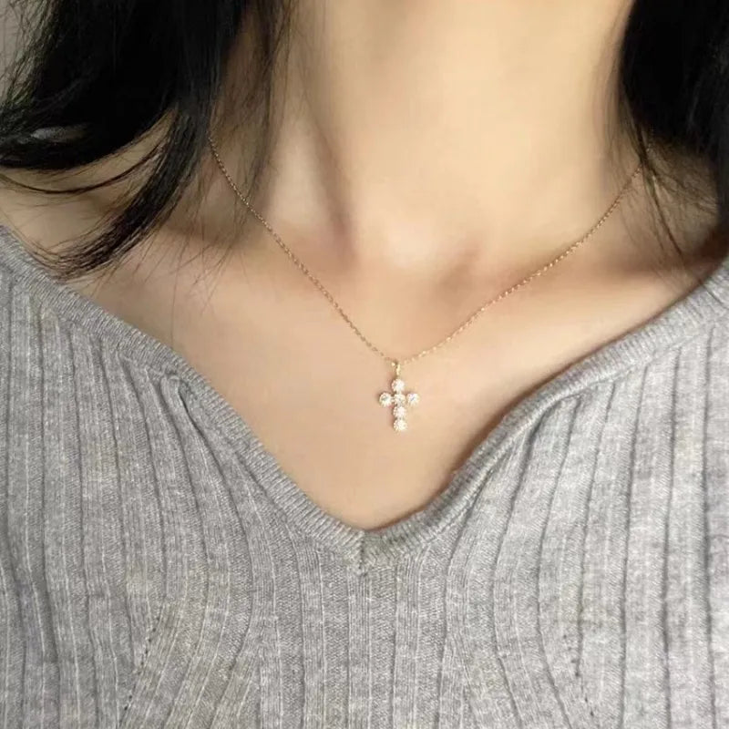 New 100% 925 Sterling Silver Zircon Cross Necklaces Pendant Fashion Sterling Silver Jewelry Statement for Women Bijoux