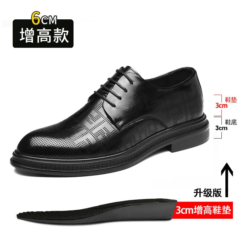 Spring Summer Increase Leather Shoes for Man Lace Designer Business Casual Shoes Male Fashion British Style Dress Shoe Man