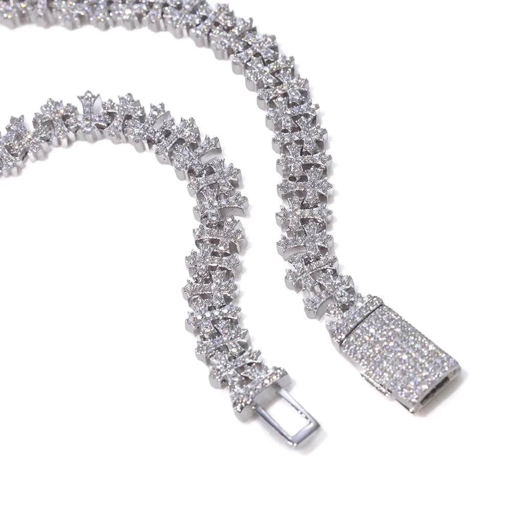 VVS Moissanite Snowflake Cross Bracelet 8mm 925 Silver for Men Women Iced VVS Cross Chain with GRA