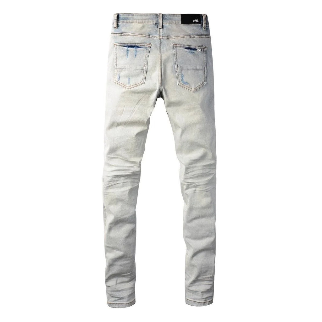 Spring and Autumn New Trend Solid Color Straight Tube Ripped Stretch Jeans Men Casual Comfortable Breathable High-Quality Jeans