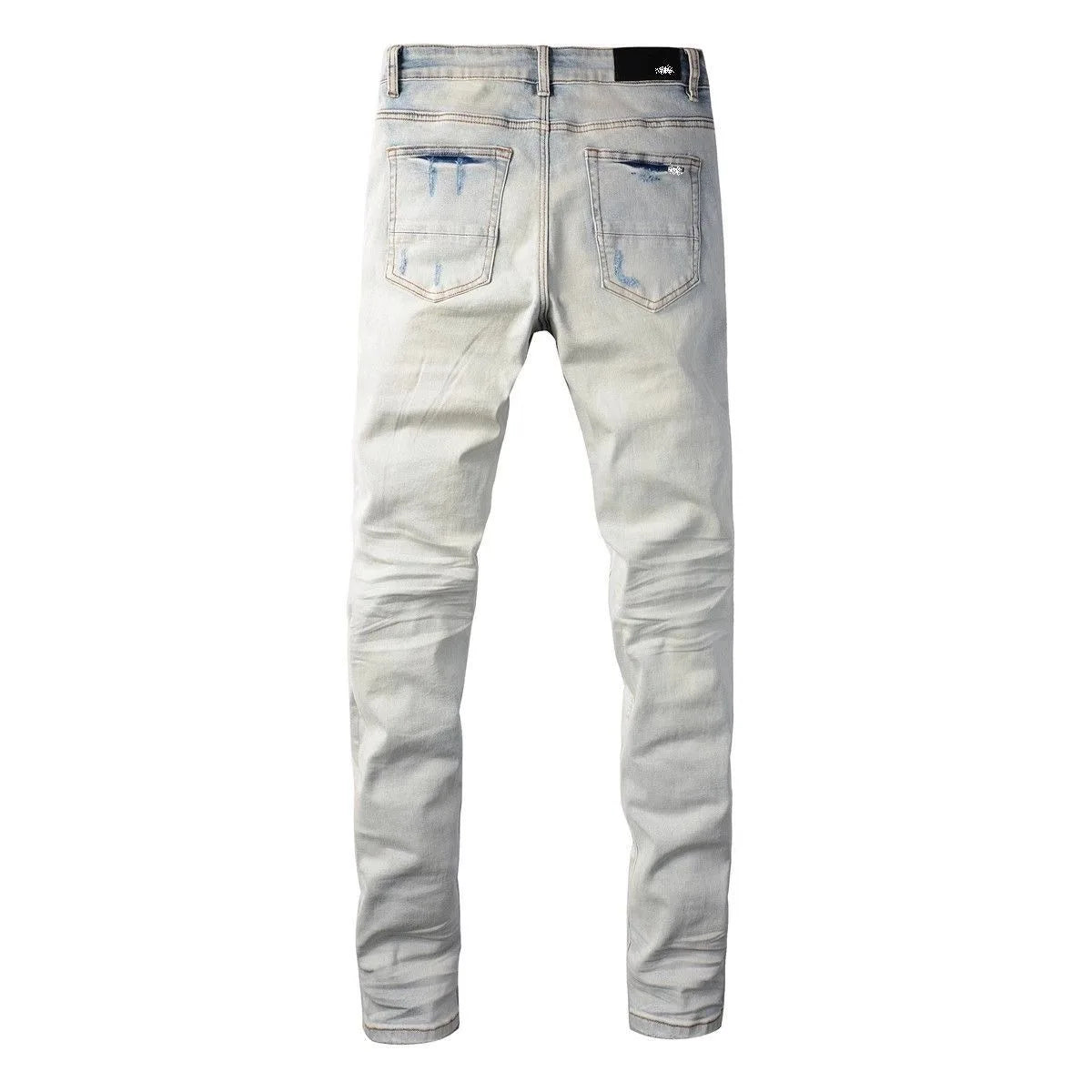 Spring and Autumn New Trend Solid Color Straight Tube Ripped Stretch Jeans Men Casual Comfortable Breathable High-Quality Jeans