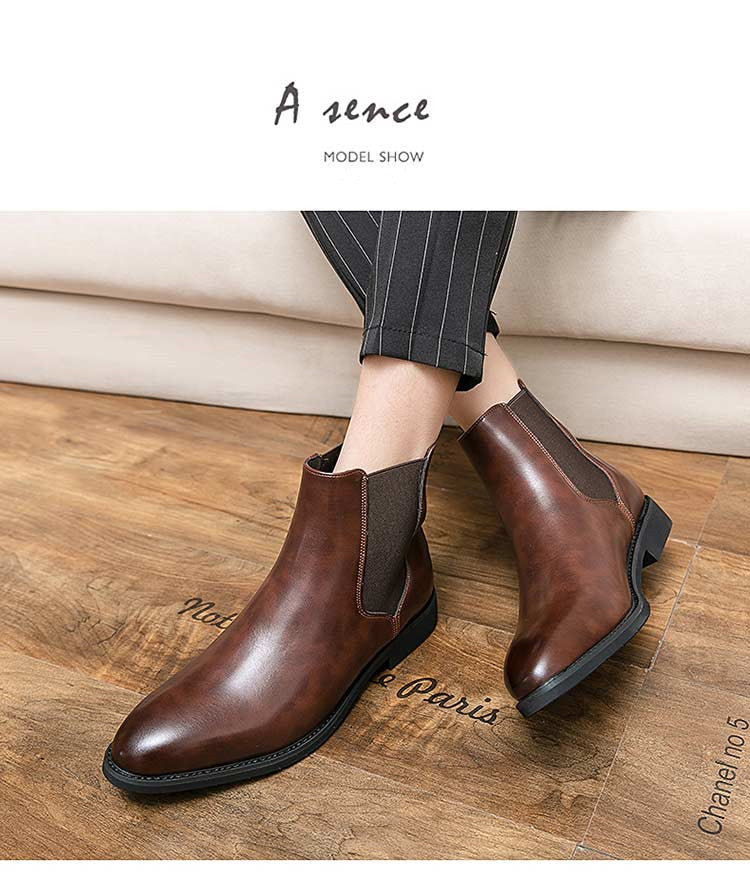 New Chelsea Boots Men Shoes PU Brown Fashion Versatile Business Casual British Style Street Party Wear Classic Ankle Boots