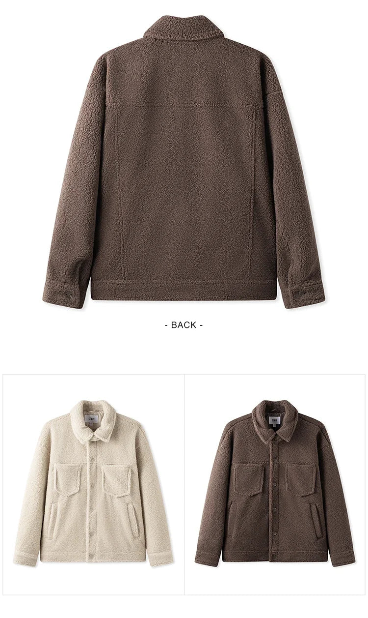 Jacket Men Plush Outerwear 2024 New Couple Solid Color Versatile Loose Imitation Lamb Wool Winter Outfit Neutral Style