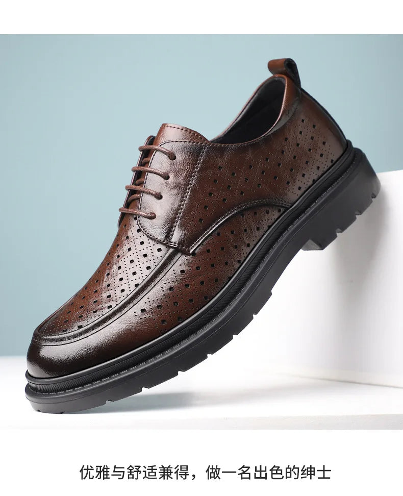 British Style Business Derby Shoes for Men Spring Summer Breathable Dress Shoes Male Fashion Casual Leather Wedding Shoe Man