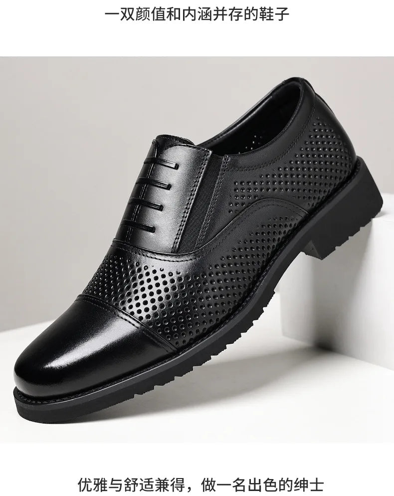Breathable Hallow New Designer Cow Leather Shoes for Man Summer Autumn Fashion Business Casual Dress Shoes Loafers Man