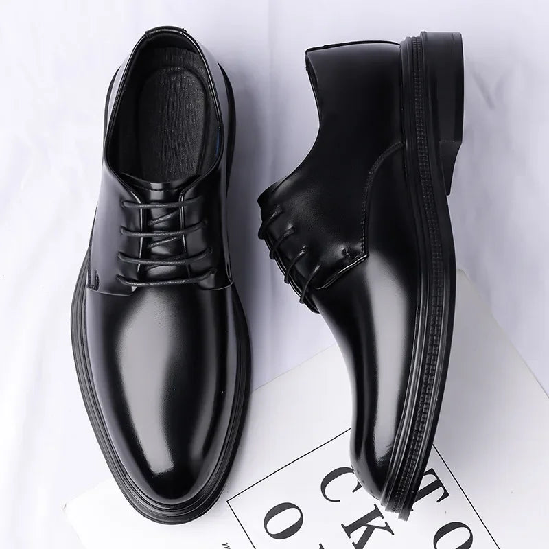 Soft Bottom Men's Dress Shoes Business Casual Black Wedding Groomsmen Shoes Comfortable Rubber Sole Adult Footwear