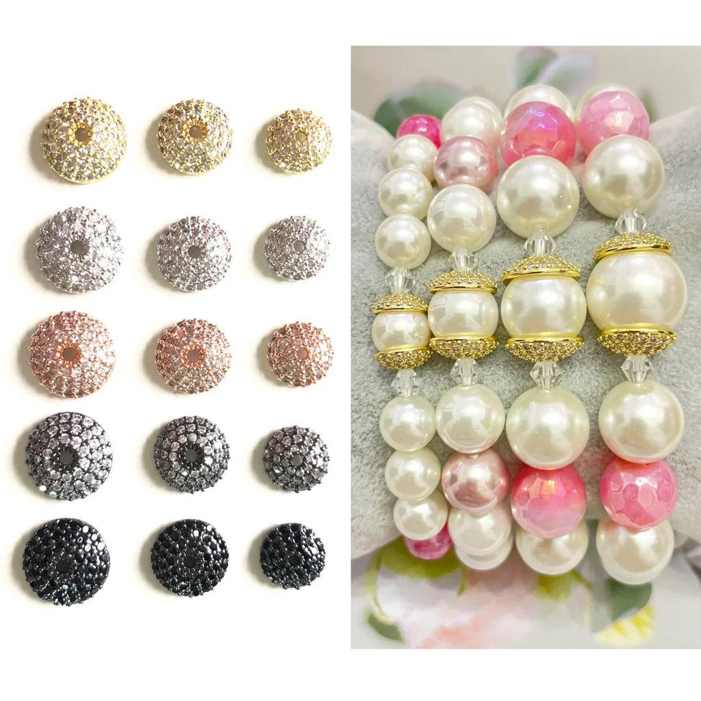 20pcs 8/10/11mm Cubic Zirconia Pave Beads Caps Spacers for Bracelet Necklace Earring Making  Gold-Plate Jewelry Accessory Supply