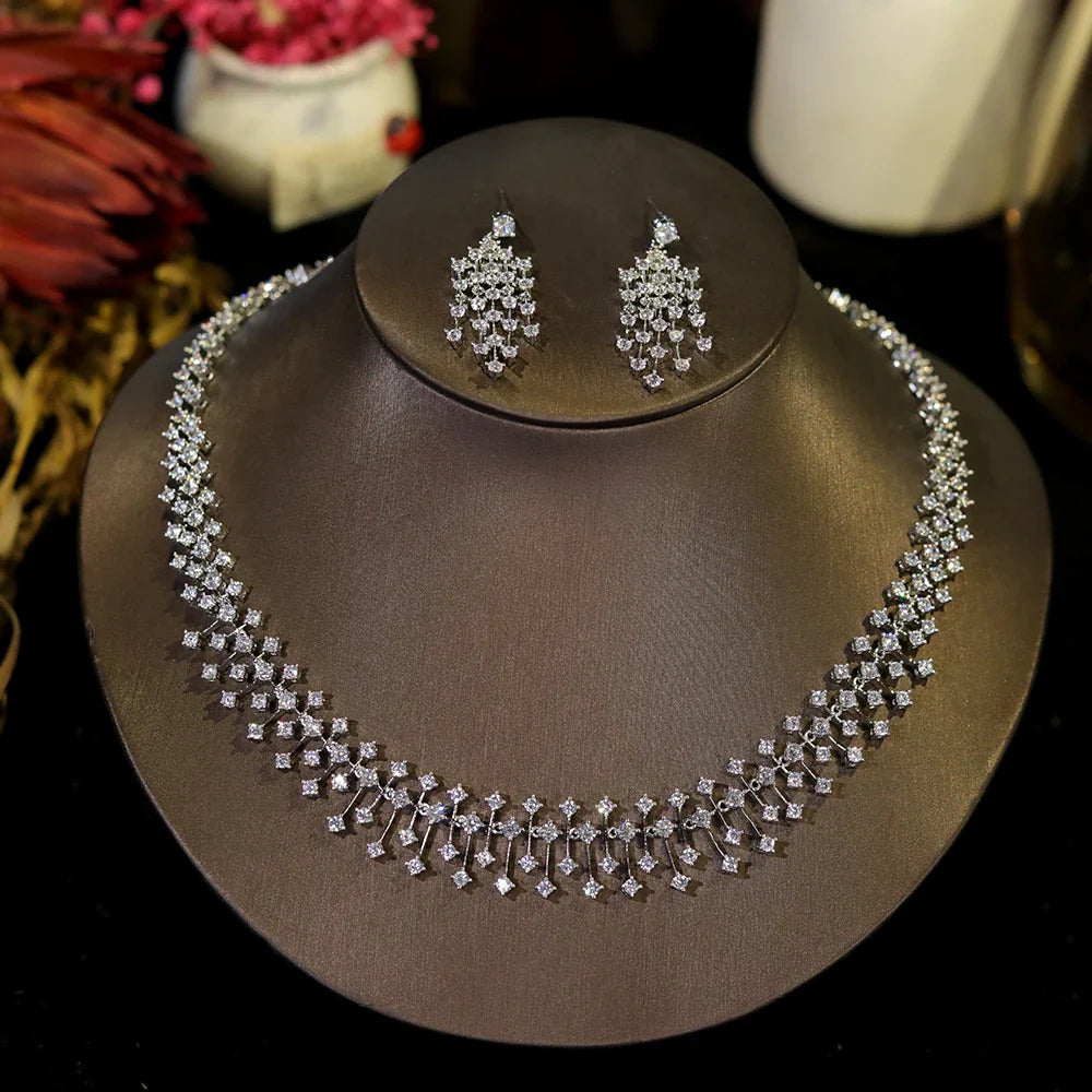 Fashion CZ Bride Indian Jewelry Set for Women Water Drop Wedding Design Choker Necklace Girlfriend birthday Gifts X0520
