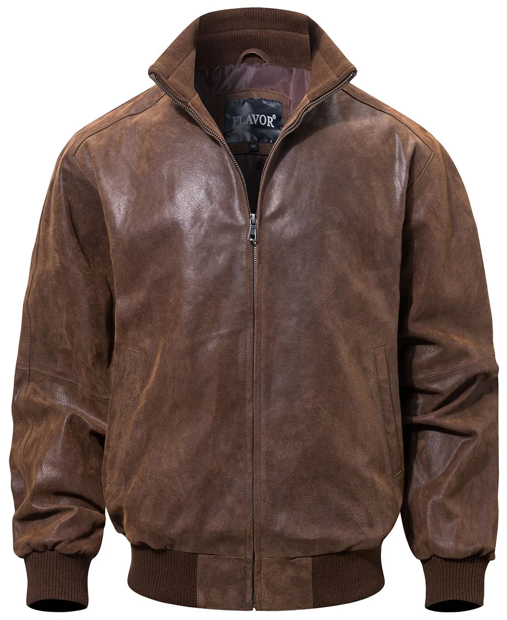Men's Real Pigskin Leather Bomber Casual Jacket Stand Collar Leather Coat