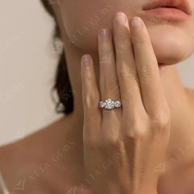 Engagement Ring Round Cut 4.0ct Moissanite Rings for Women Sterling Silver Ring Wedding Promise Rings for Her