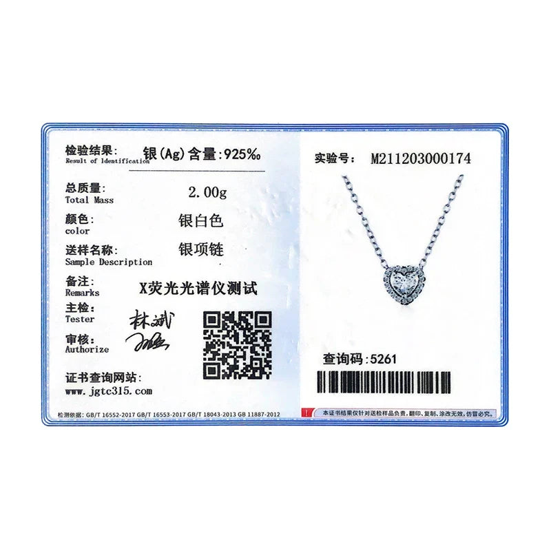 Real 925 Sterling Silver Clear CZ Heart Pendant Necklace for Women Chain Fashion Wedding Statement Jewelry Accessories