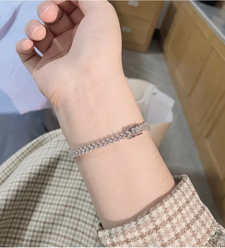 Rhombus Shape Full 1.2mm D Color Moissanite Tennis Bracelet For Women 925 Silver Plated 18k Diamond Link Chain Bracelets
