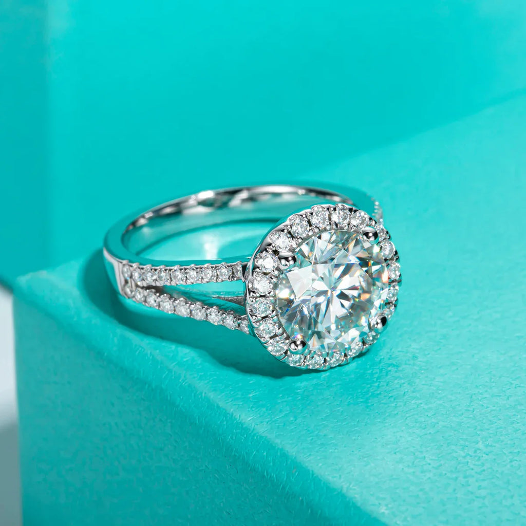 3ct Round Cut D Color Moissanite Halo Engagement Ring 18K Gold Plated Luxury Wedding Band Rings Jewelry Women Wholesale