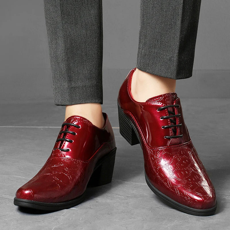 Red High Heels Shoes Man Dress Shoes Luxury Elegant Men's Leather Shoes Big Size 38-46 Pointed Toe Italian Wedding Shoes For Man