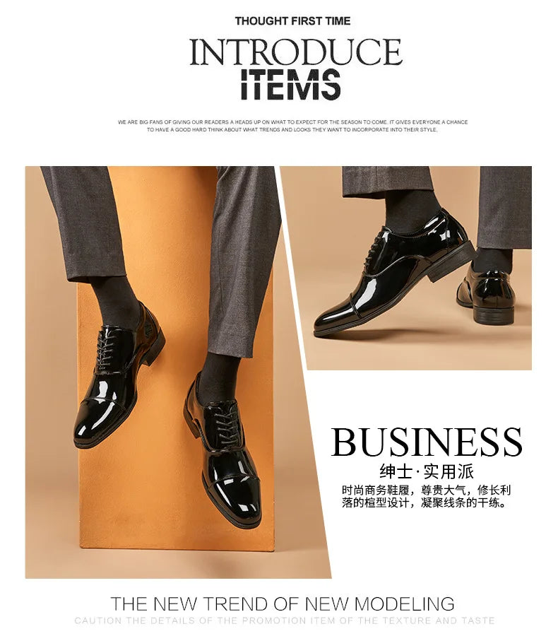 Classic Patent Leather Shoes Men Glossy Leather Shoe Man Formal Business Office Lace Up Wedding Shoes Plus Big Size 38-49