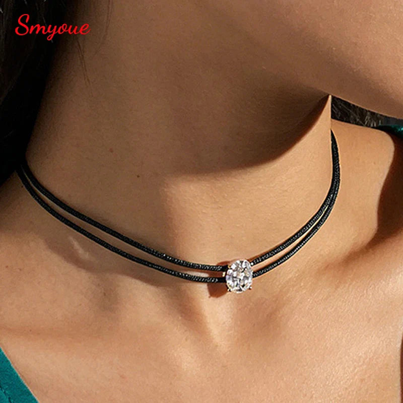 3CT Moissanite Braided Cord Necklace for Women Adjustable Choker Chain Dainty Oval Cut Birthday Gift S925 Pure Silver