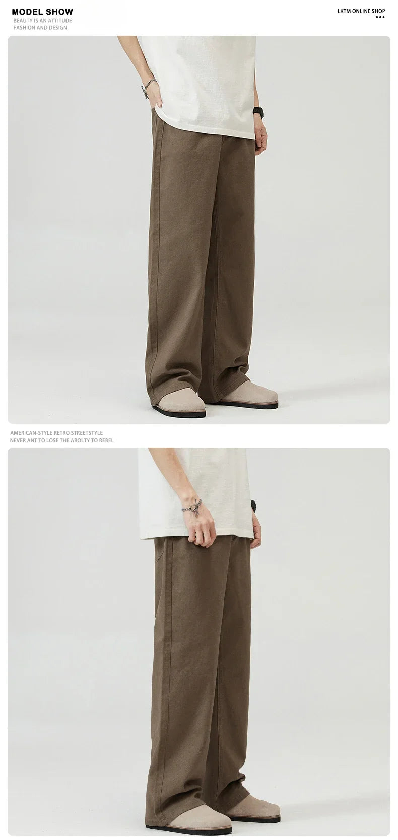 100％ Cotton Men's Baggy Straight Jeans Comfortable Soft Casual Pants Fashion Korean White Brown Denim Trousers Male Clothing